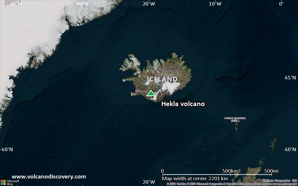 Satellite/aerial-type map of Hekla volcano (region scale large)