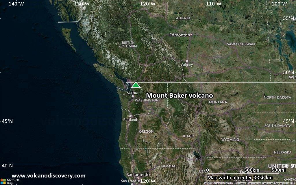Satellite/aerial-type map of Mount Baker volcano (region scale large)