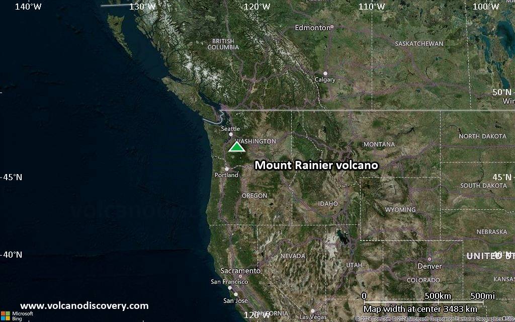Satellite/aerial-type map of Mount Rainier volcano (region scale large)