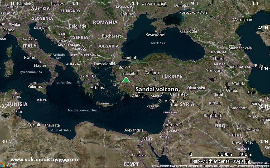 Satellite/aerial-type map of Sandal volcano (region scale large)