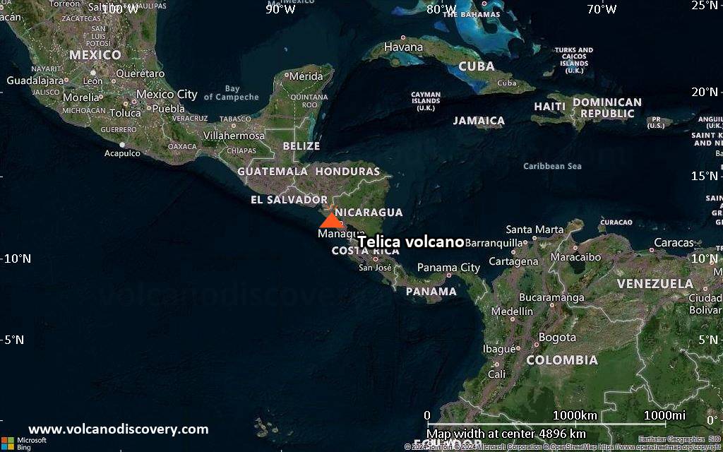 Satellite/aerial-type map of Telica volcano (region scale large)