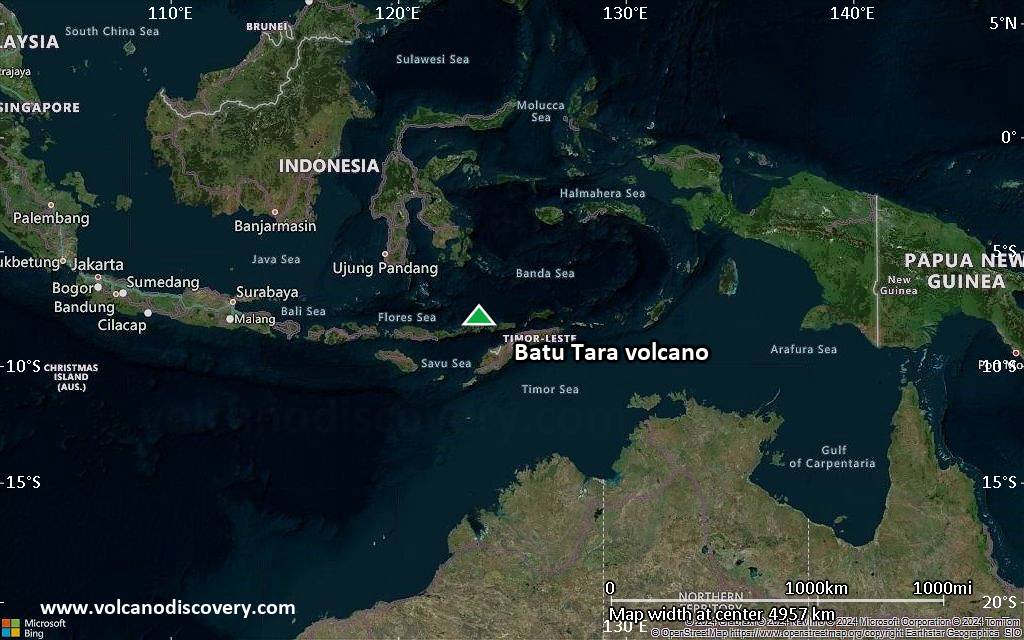 Satellite/aerial-type map of Batu Tara volcano (region scale large)