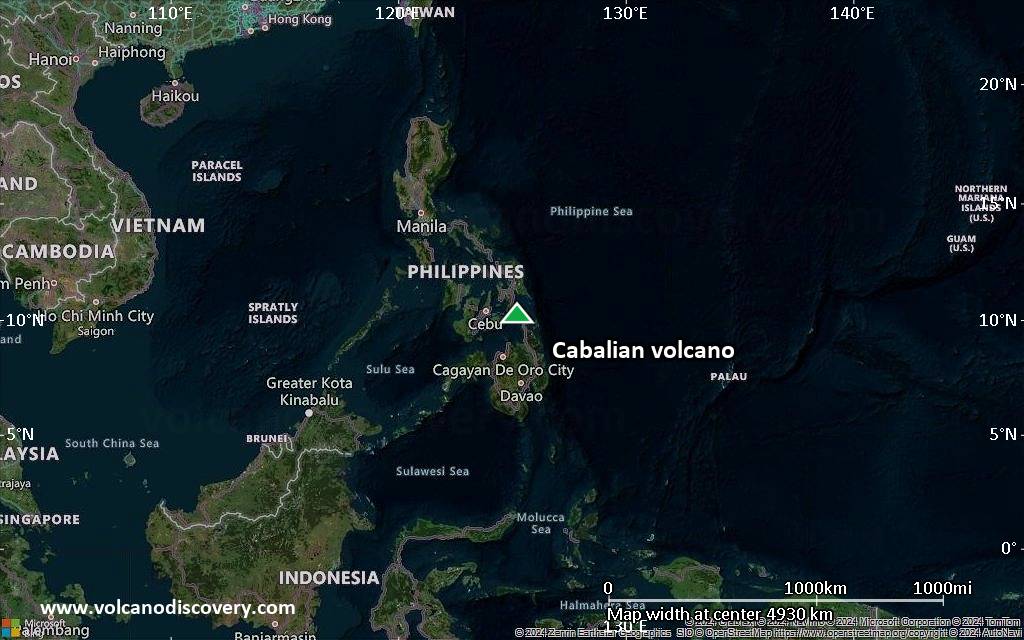 Satellite/aerial-type map of Cabalian volcano (region scale large)