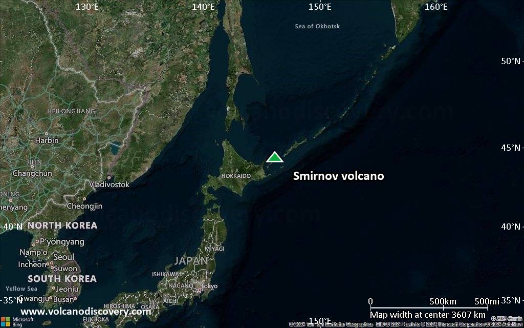 Satellite/aerial-type map of Smirnov volcano (region scale large)