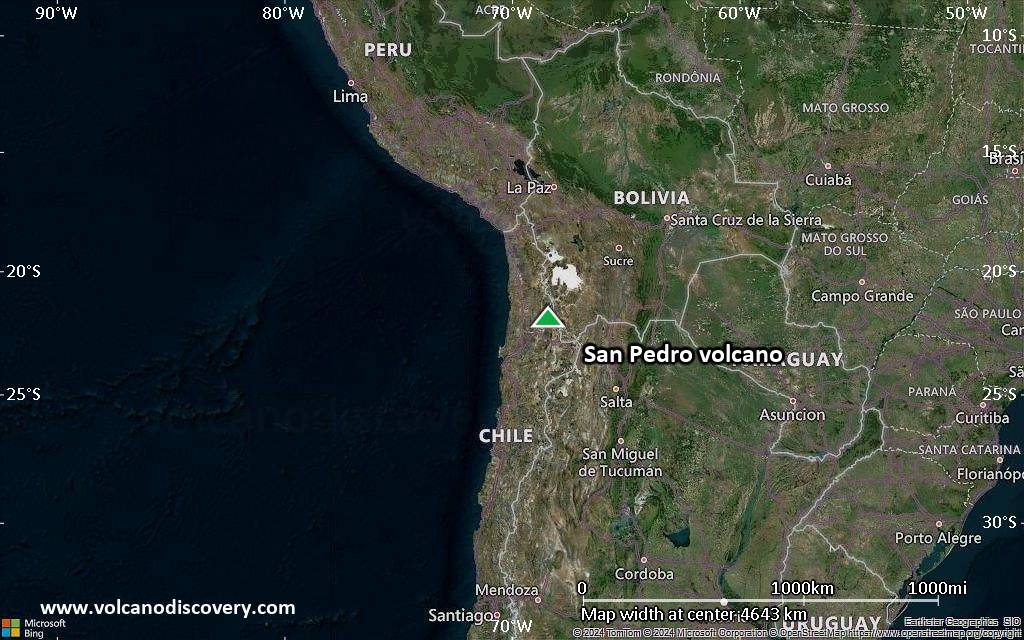Satellite/aerial-type map of San Pedro volcano (region scale large)