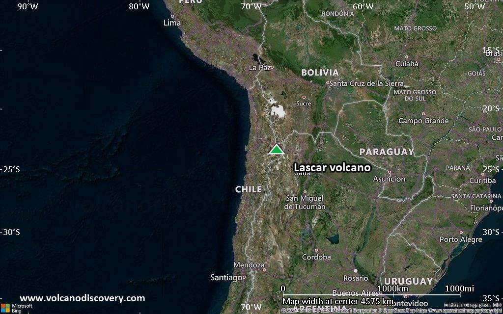 Satellite/aerial-type map of Lascar volcano (region scale large)
