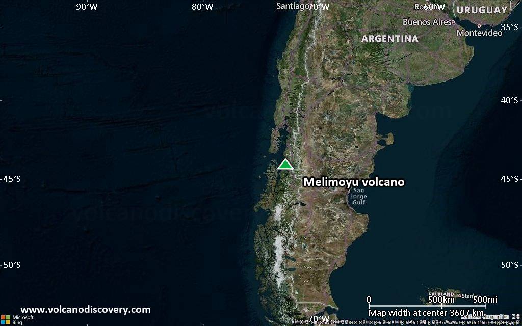 Satellite/aerial-type map of Melimoyu volcano (region scale large)