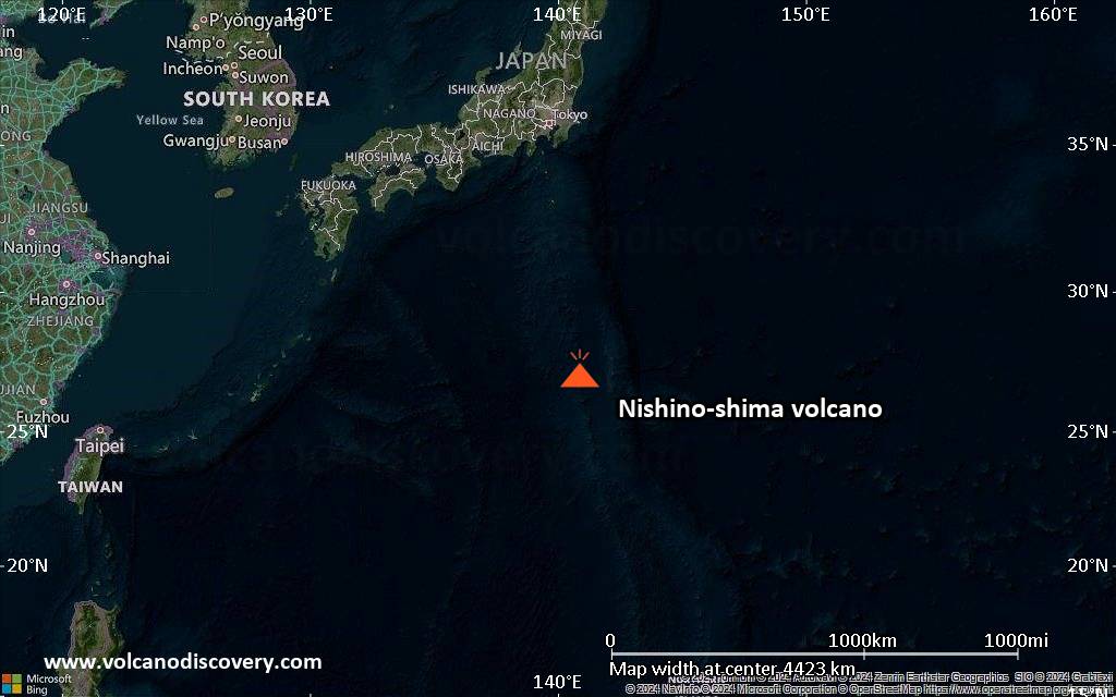 Satellite/aerial-type map of Nishino-shima volcano (region scale large)