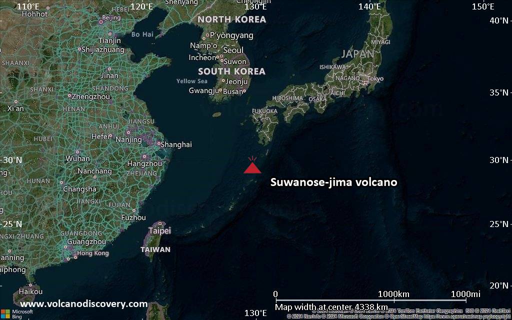 Satellite/aerial-type map of Suwanose-jima volcano (region scale large)