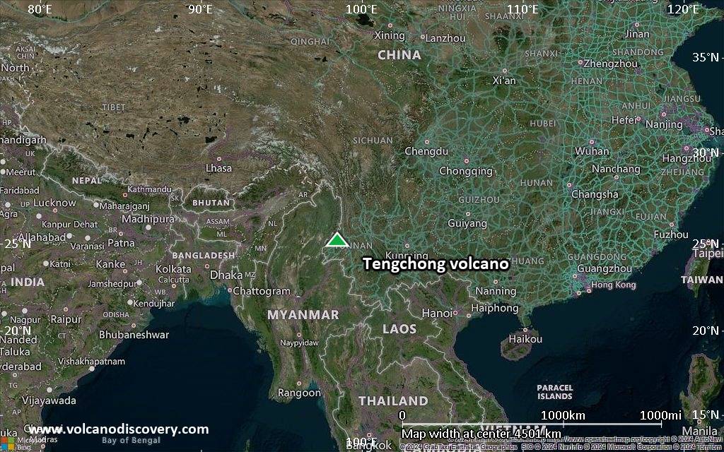 Satellite/aerial-type map of Tengchong volcano (region scale large)