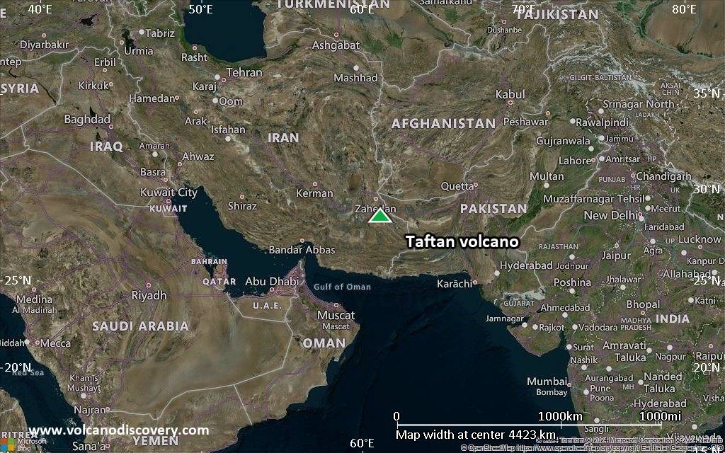 Satellite/aerial-type map of Taftan volcano (region scale large)