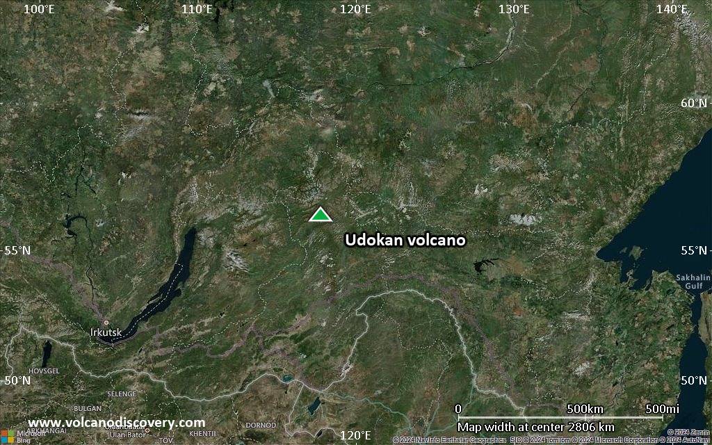 Satellite/aerial-type map of Udokan volcano (region scale large)