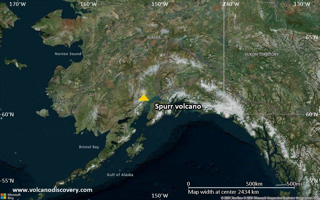 Satellite/aerial-type map of Spurr volcano (region scale large)