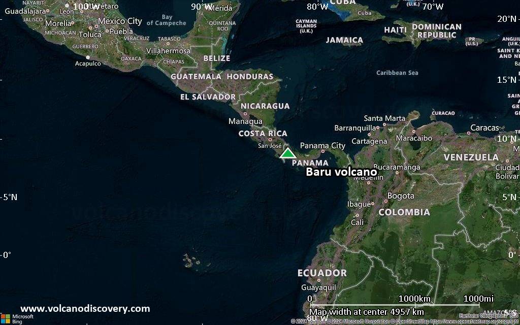 Satellite/aerial-type map of Baru volcano (region scale large)