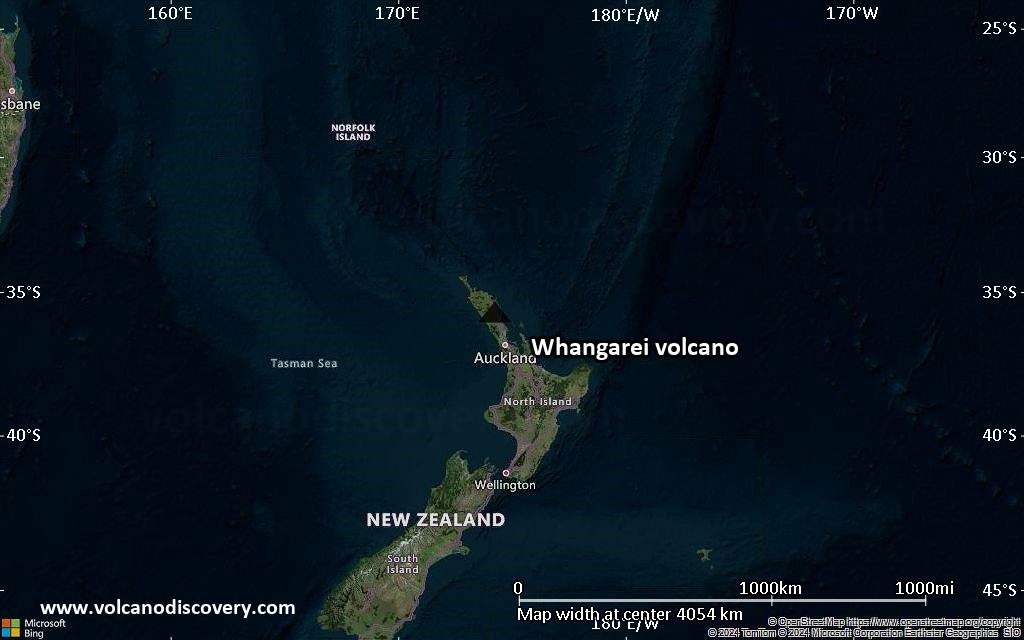 Satellite/aerial-type map of Whangarei volcano (region scale large)