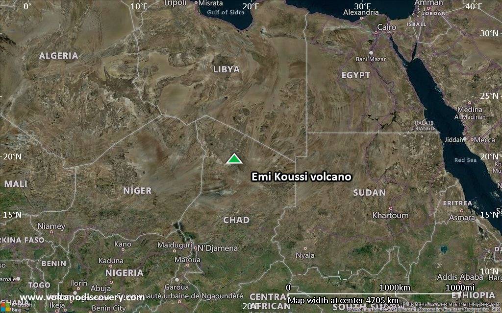 Satellite/aerial-type map of Emi Koussi volcano (region scale large)