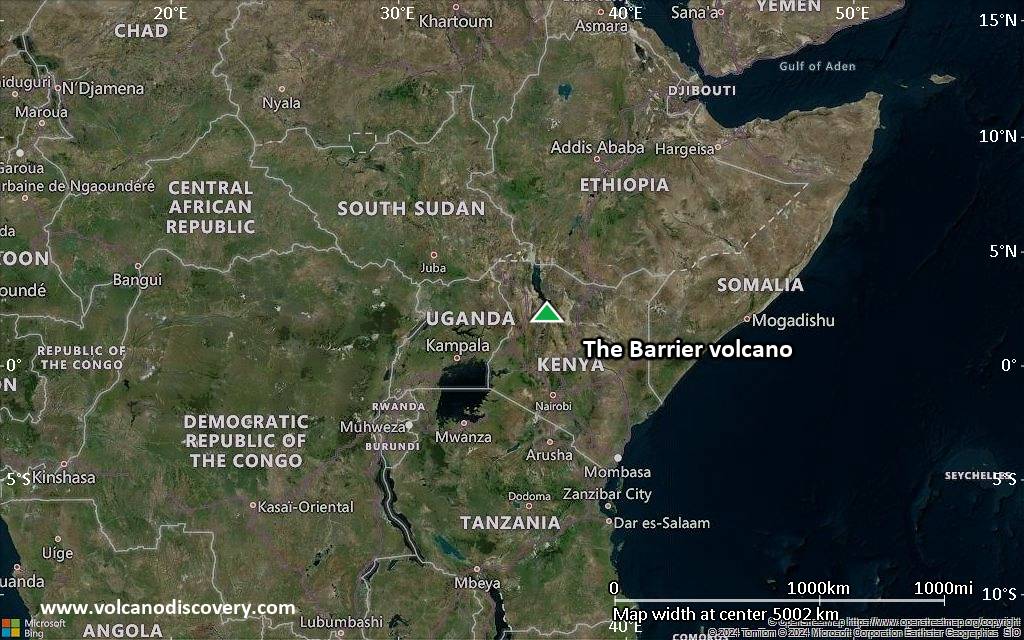 Satellite/aerial-type map of The Barrier volcano (region scale large)