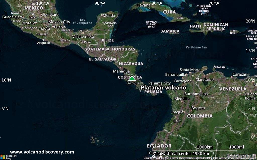 Satellite/aerial-type map of Platanar volcano (region scale large)