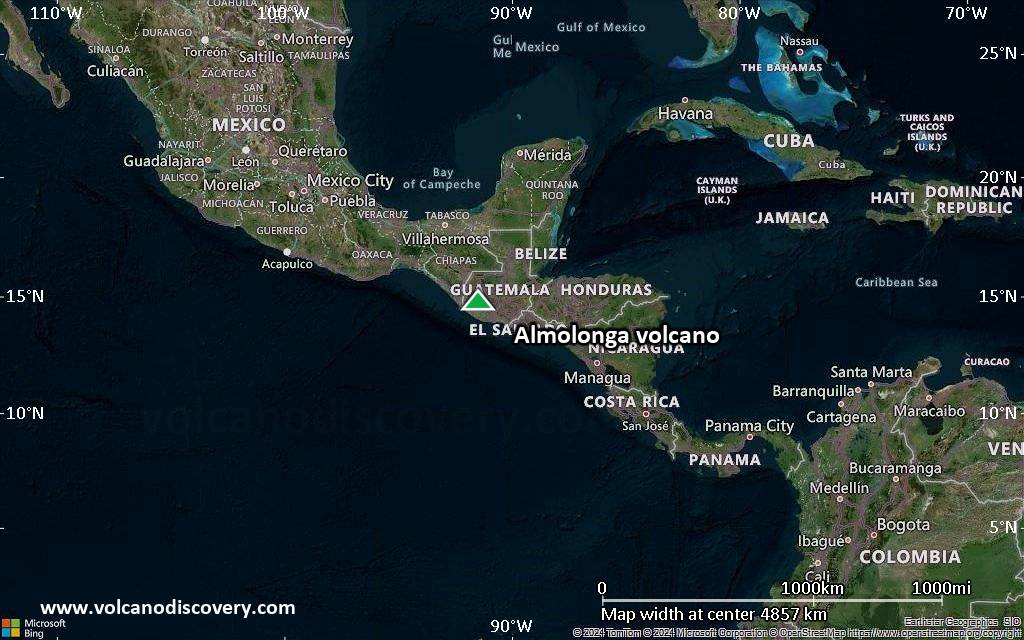 Satellite/aerial-type map of Almolonga volcano (region scale large)