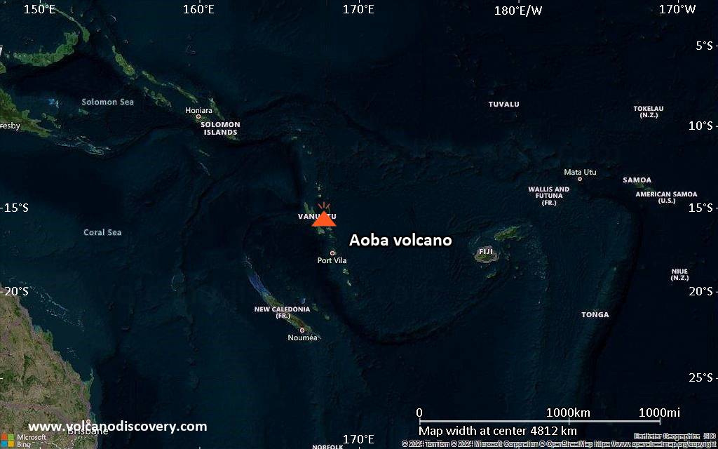 Satellite/aerial-type map of Aoba volcano (region scale large)