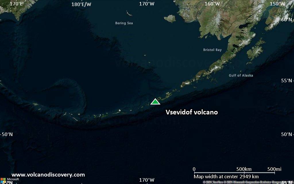 Satellite/aerial-type map of Vsevidof volcano (region scale large)