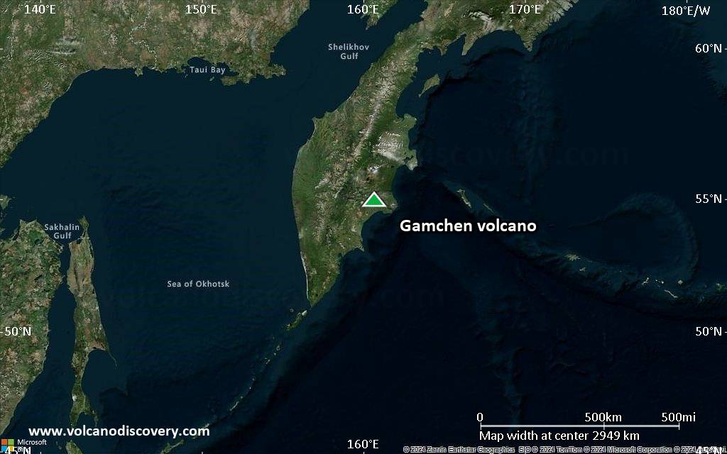 Satellite/aerial-type map of Gamchen volcano (region scale large)
