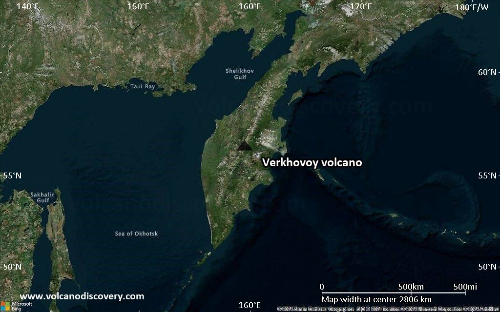 Satellite/aerial-type map of Verkhovoy volcano (region scale large)