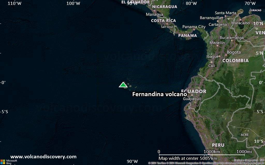 Satellite/aerial-type map of Fernandina volcano (region scale large)
