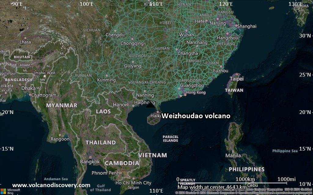 Satellite/aerial-type map of Weizhoudao volcano (region scale large)