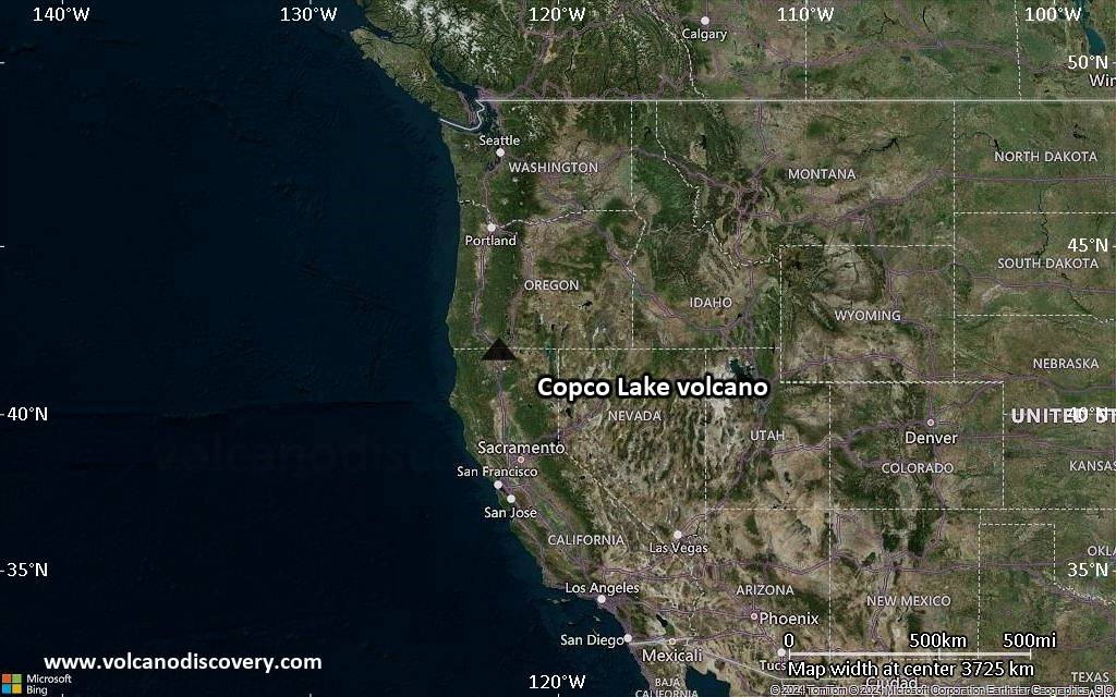 Satellite/aerial-type map of Copco Lake volcano (region scale large)