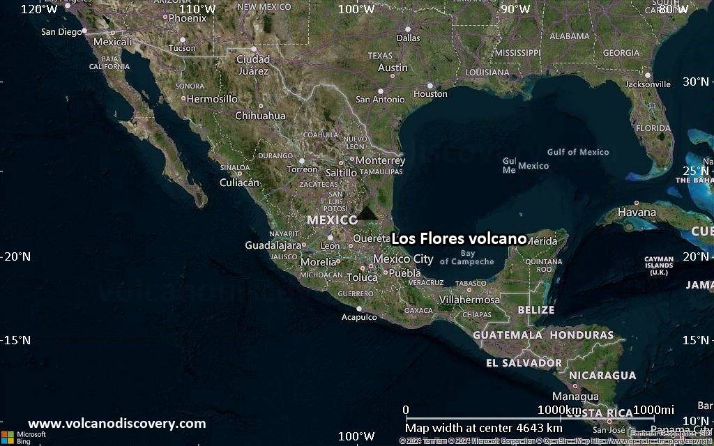 Satellite/aerial-type map of Los Flores volcano (region scale large)