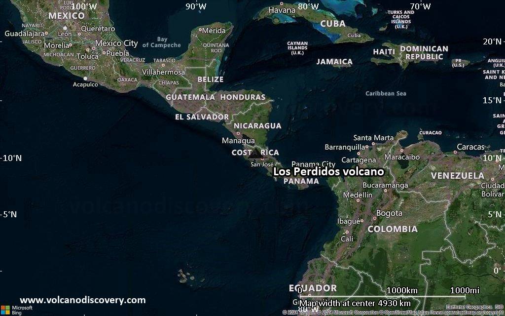 Satellite/aerial-type map of Los Perdidos volcano (region scale large)