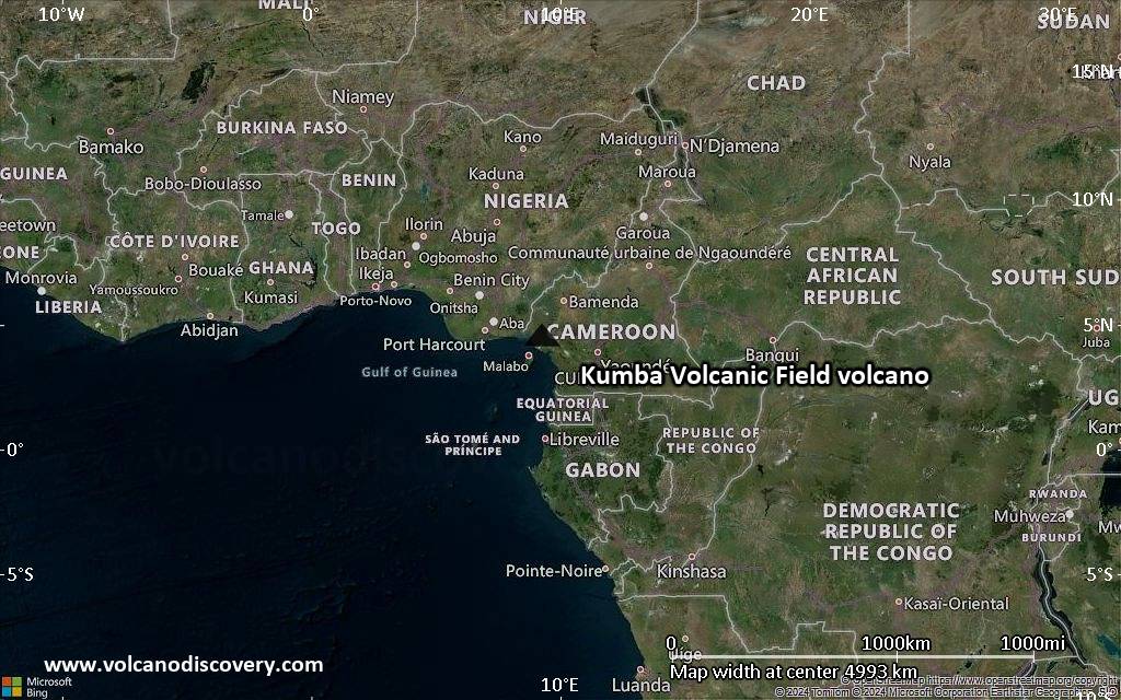 Satellite/aerial-type map of Kumba Volcanic Field volcano (region scale large)