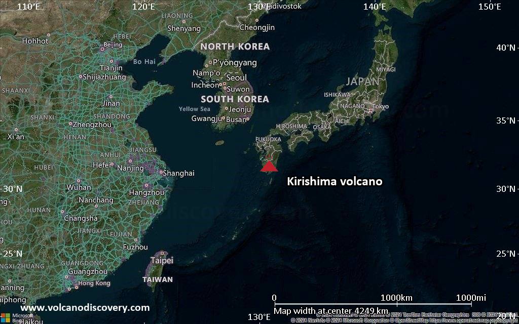 Satellite/aerial-type map of Kirishima volcano (region scale large)