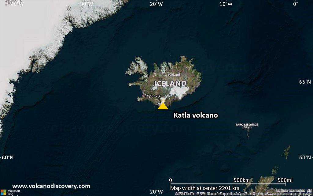 Satellite/aerial-type map of Katla volcano (region scale large)