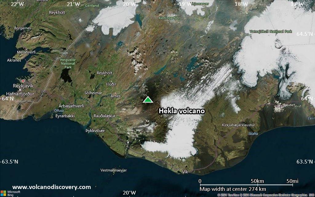 Satellite/aerial-type map of Hekla volcano (local scale large)