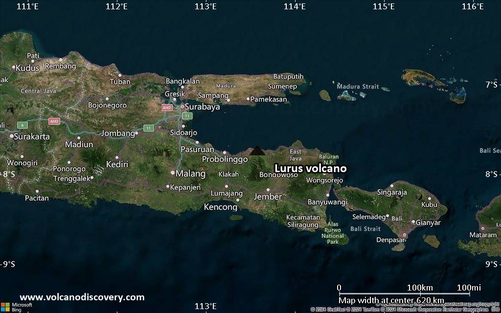 Satellite/aerial-type map of Lurus volcano (local scale large)