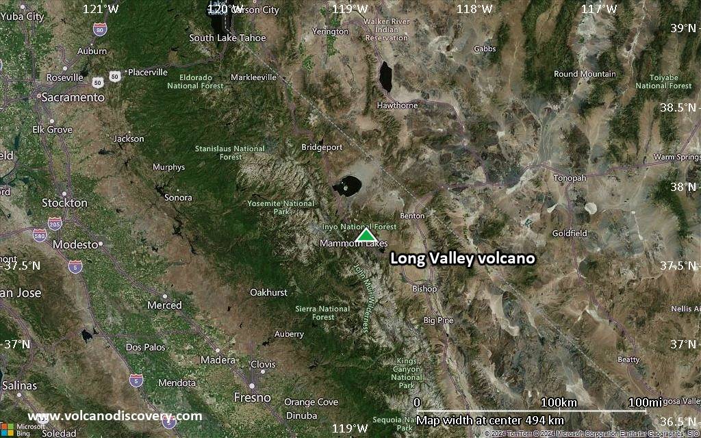 Satellite/aerial-type map of Long Valley volcano (local scale large)