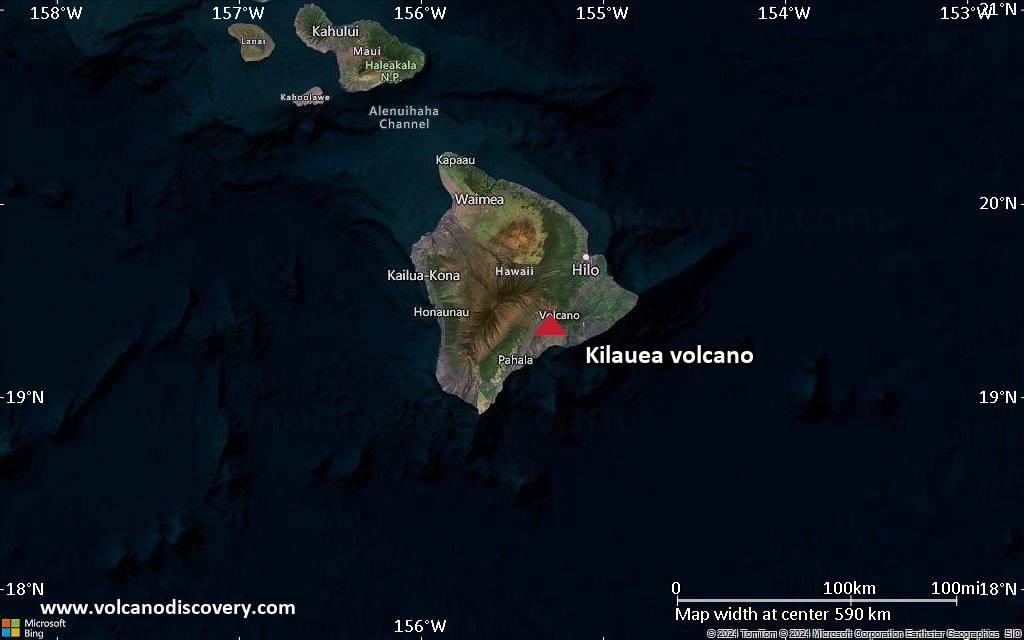Satellite/aerial-type map of Kilauea volcano (local scale large)