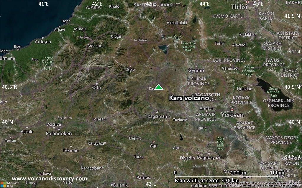 Satellite/aerial-type map of Kars volcano (local scale large)