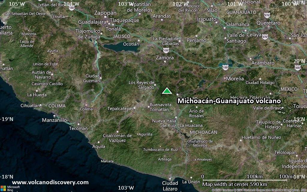 Satellite/aerial-type map of Michoacán-Guanajuato volcano (local scale large)