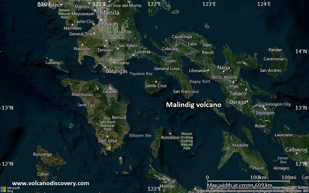 Satellite/aerial-type map of Malindig volcano (local scale large)