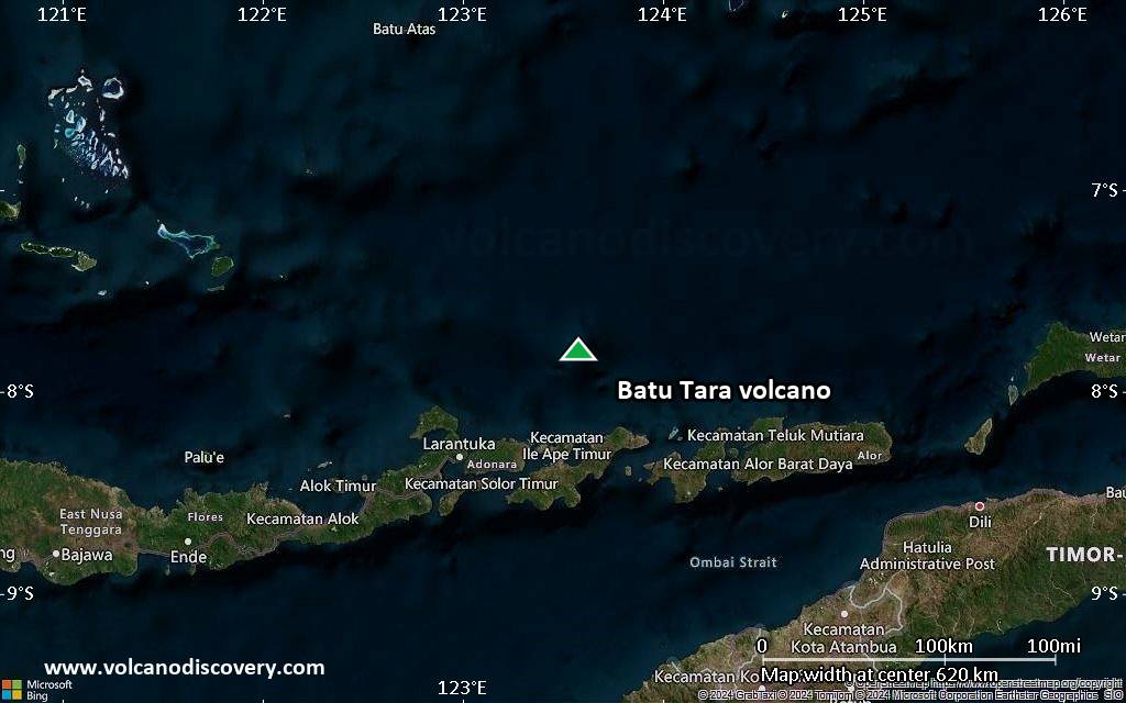 Satellite/aerial-type map of Batu Tara volcano (local scale large)