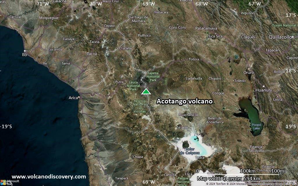 Satellite/aerial-type map of Acotango volcano (local scale large)