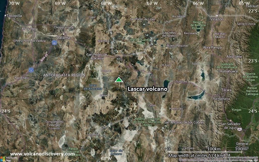 Satellite/aerial-type map of Lascar volcano (local scale large)