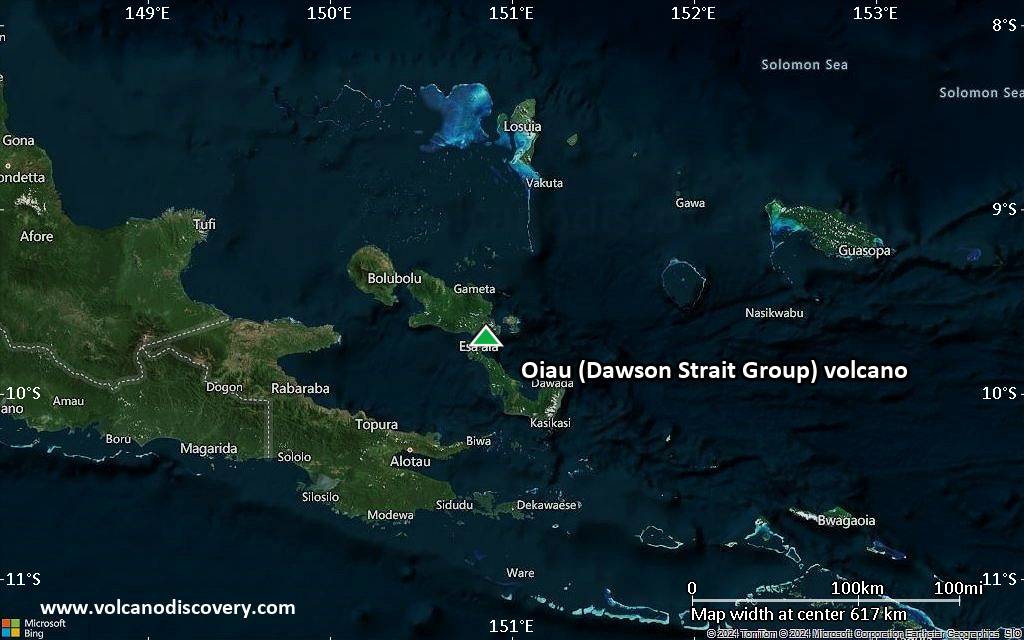 Satellite/aerial-type map of Oiau (Dawson Strait Group) volcano (local scale large)