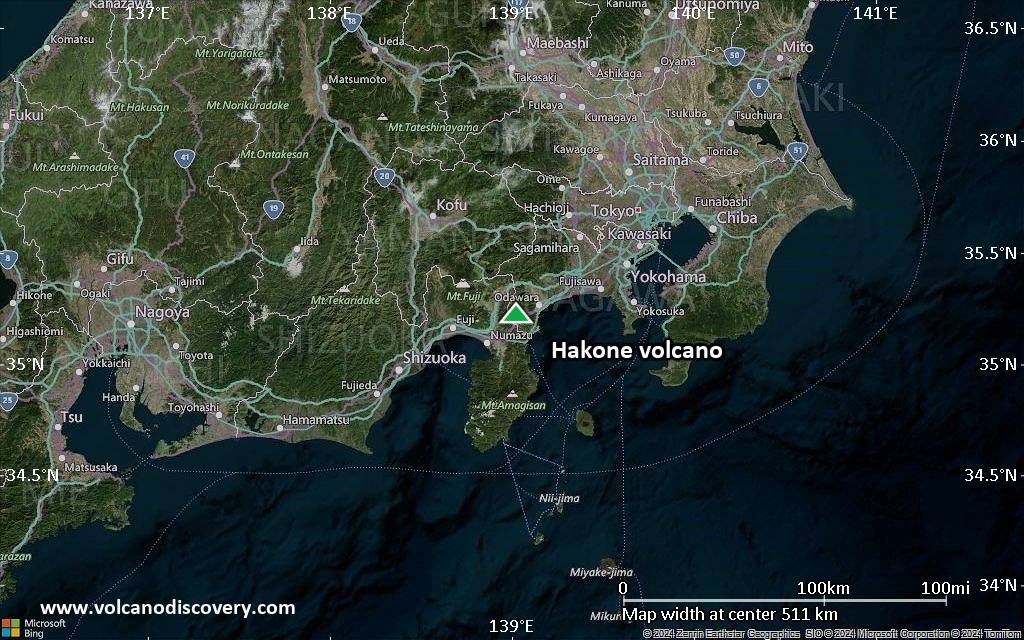 Satellite/aerial-type map of Hakone volcano (local scale large)