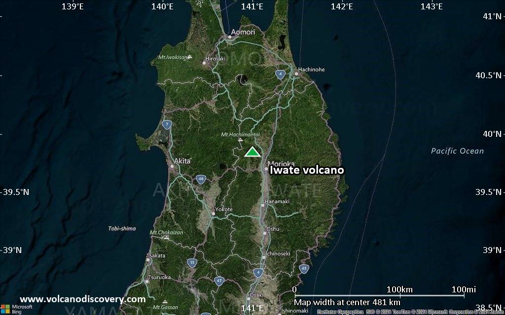 Satellite/aerial-type map of Iwate volcano (local scale large)