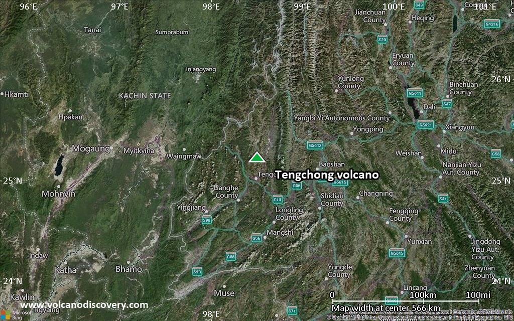 Satellite/aerial-type map of Tengchong volcano (local scale large)
