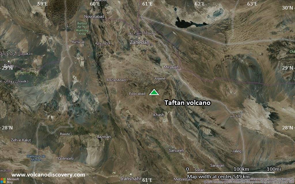 Satellite/aerial-type map of Taftan volcano (local scale large)